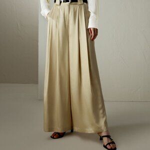 LilySilk Watershine Beige Silk Wide Leg Pants Size 2